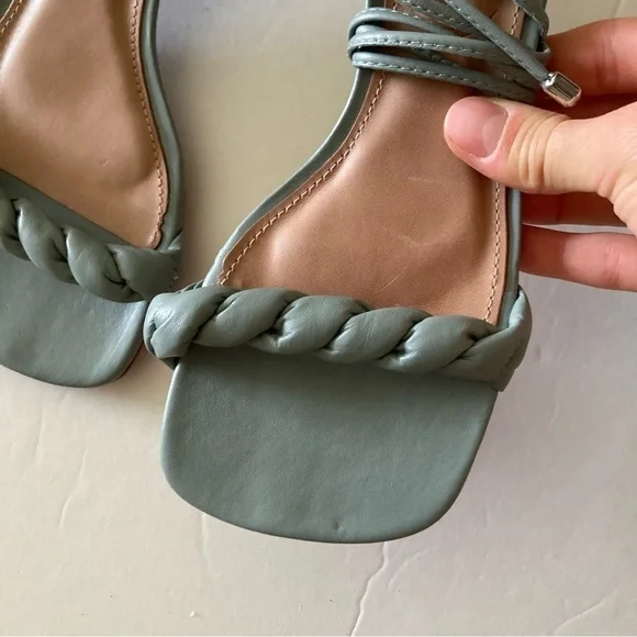 NWOB Vicenza Anthropologie Lace Up Square Toe Heels Green Leather Sz 6/37 - Picture 2 of 6